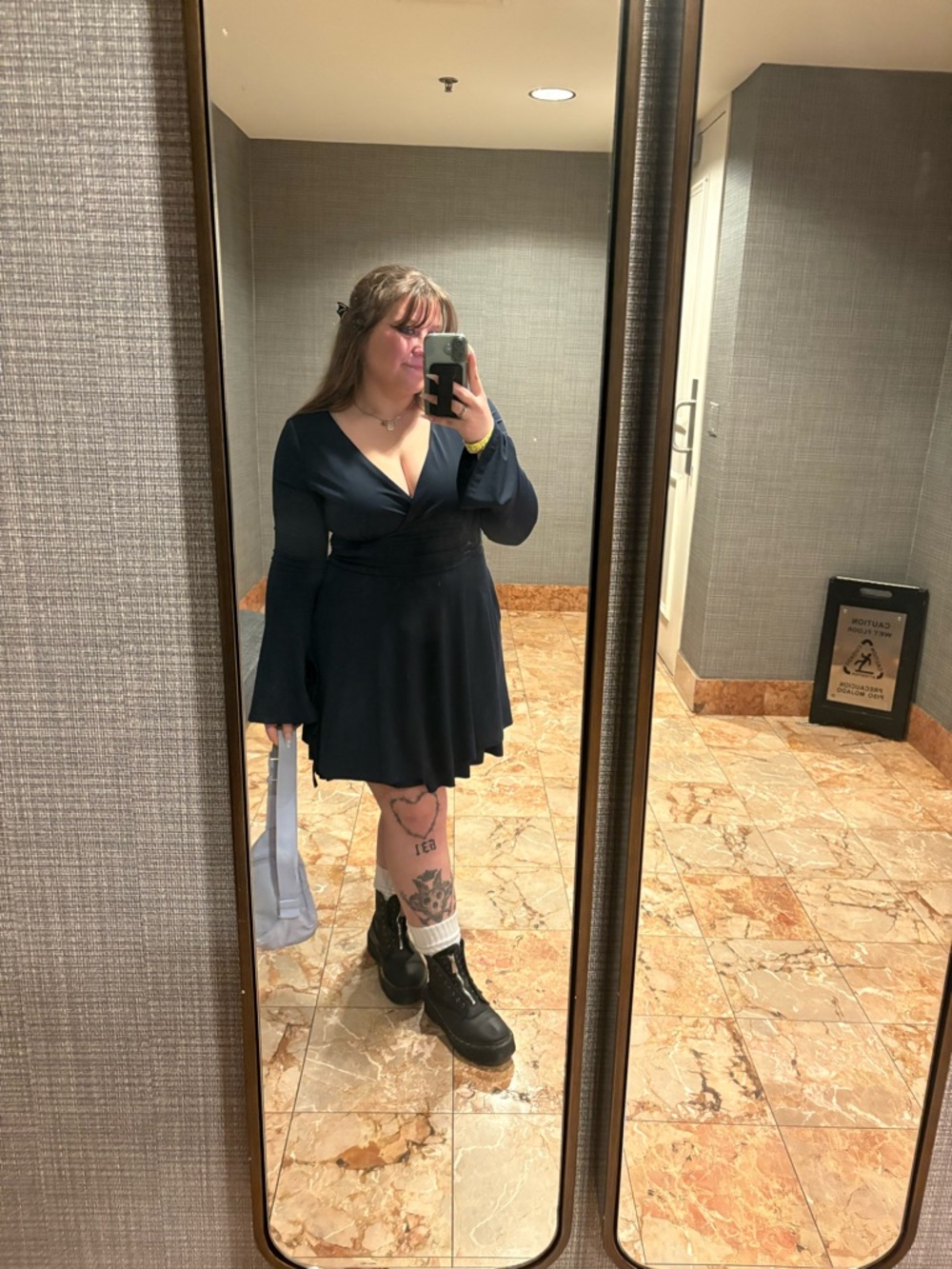 Navy Long-Sleeve Wrap Mini Dress